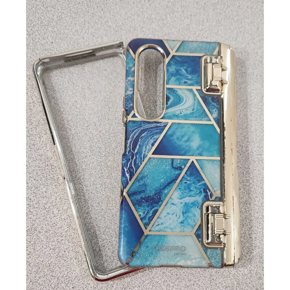 I-Blason Blue Gold Cosmo For Samsung Galaxy Z Fold 4 Case W/Pen Holder